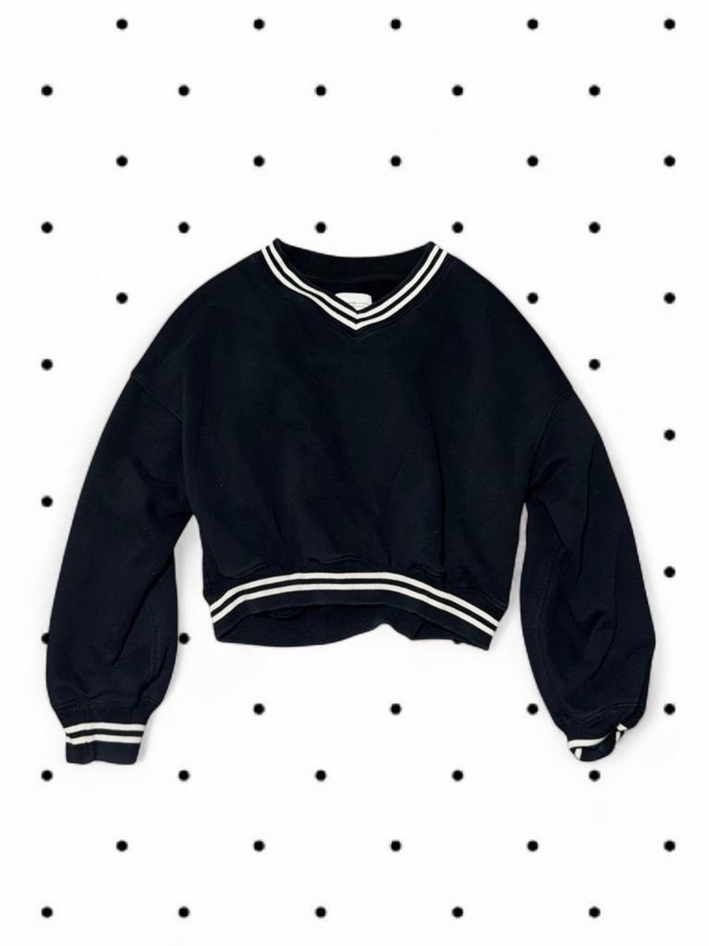 Abercrombie & Fitch Black Cropped V-Neck Pullover with White Stripe Trim